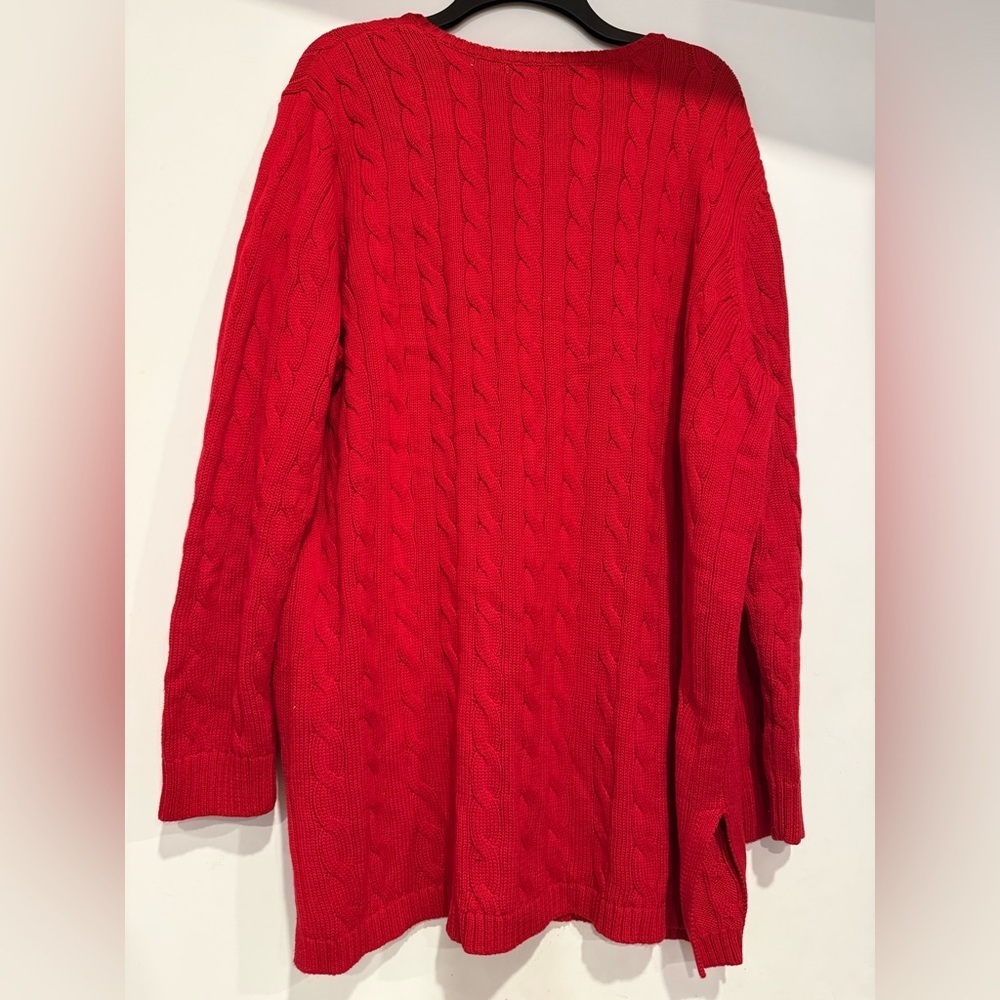 Lauren Ralph Lauren Sweater Womens PLUS 3X Red Cable Knit Cotton Vneck Tunic - Picture 3 of 5